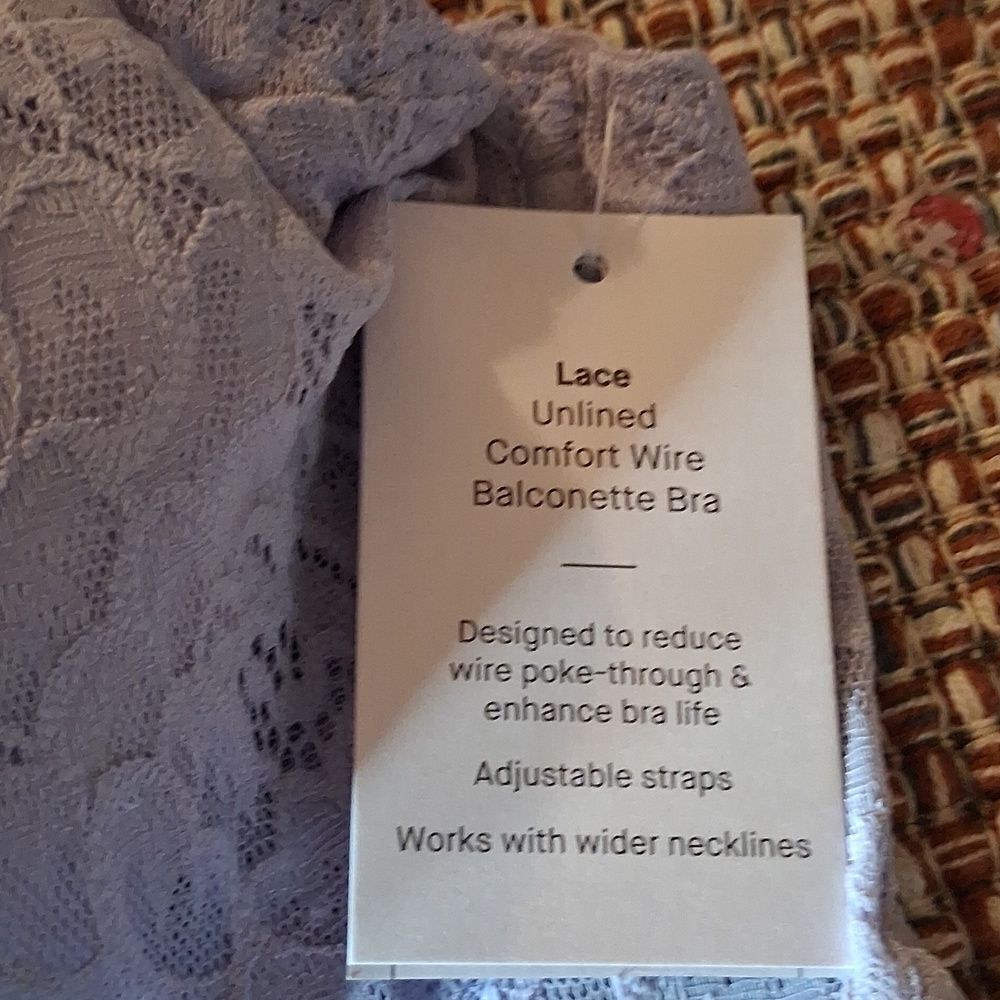 Auden Lace Unlined Comfort Wire Balconette Lavender Bra 38DD New With Tags - Picture 3 of 6